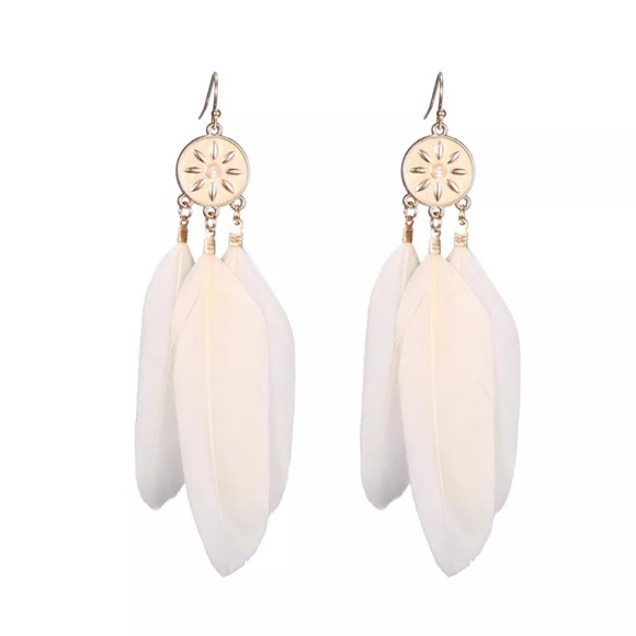 Jewelry - Natural Feather Alloy In Golden Bohemian Earrings